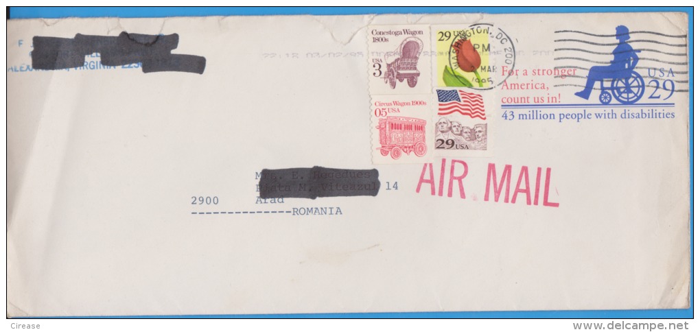 PERSONS WITH DISABILITIES, RED CROSS, CIRCUS WAGON, FLAG, TULIPS, STAMP ON COVER, AIR MAIL UNITED STATES USA - Rotes Kreuz