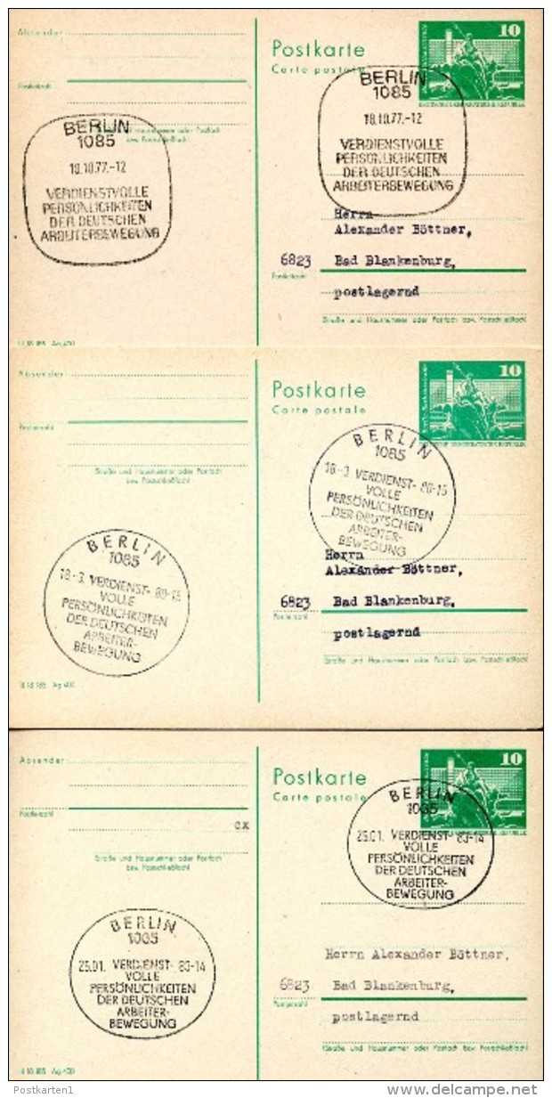 3 Sost. ARBEITERBEWEGUNG  Berlin 1977-83 Auf  DDR  Postkarten P 79 - Postkarten - Gebraucht