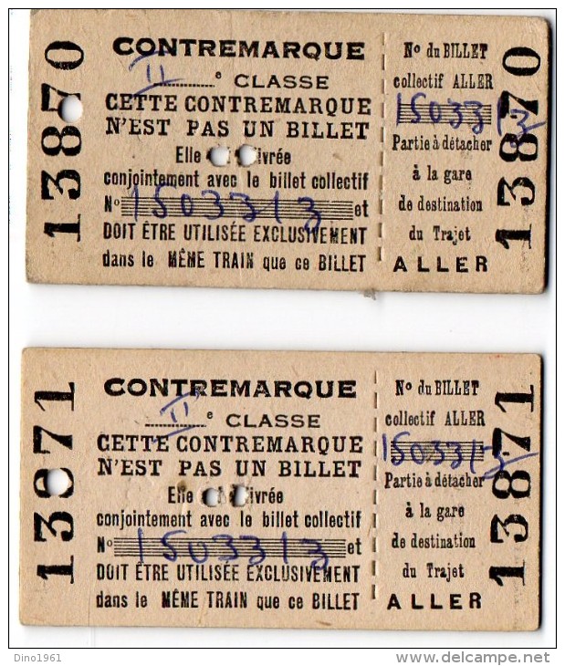 CP1027 - Ticket  /   Contremarque 2e Classe  X  2   / Train - Europe