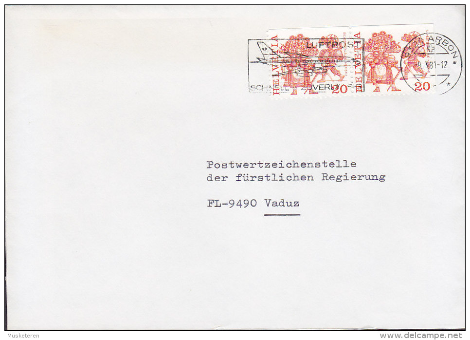 Switzerland ARBON Luftpost Slogan 1981 Cover Brief VADUZ Liechtenstein 3-Sided & 2-Sided Booklet Bogen Stamps - Briefe U. Dokumente