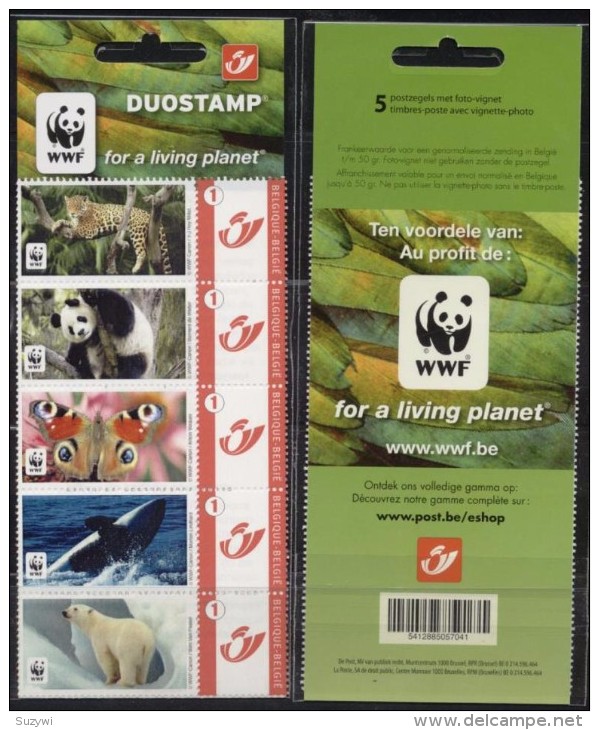 Belgium**WWF POLAR BEAR-PANDA-BUTTERFLY-ORCA-LEOPARD-5 Duostamps-2009-MNH-Ours-Baleine - Unused Stamps