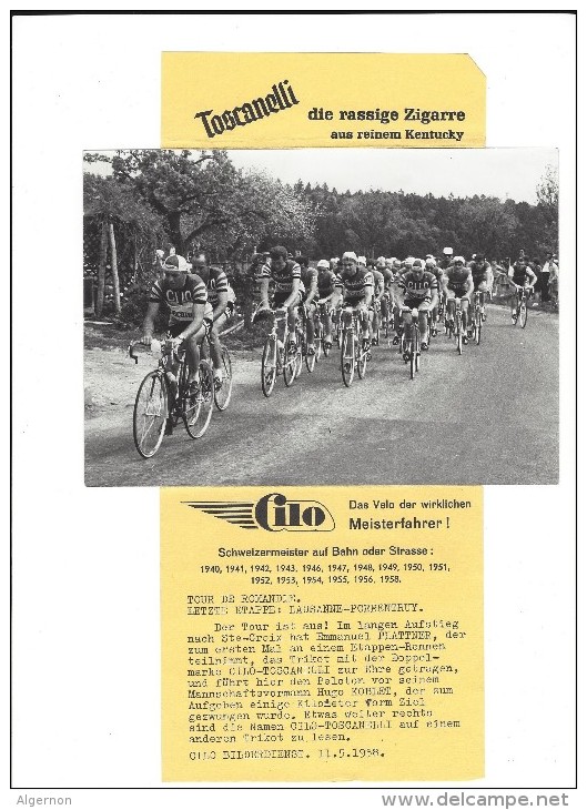 9306 - Tour De Romandie 1958 Equipe Cilo Dernière étape Lausanne-Porrentruy Avec Au Verso  Flyer Publicitaire Cilo - Cyclisme