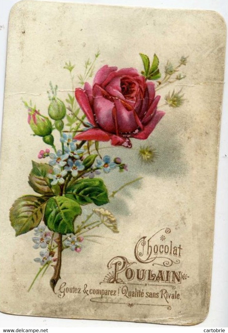 Chocolat POULAIN - Chromo Gaufrée - Relief - Fleur, ROSE - Poulain