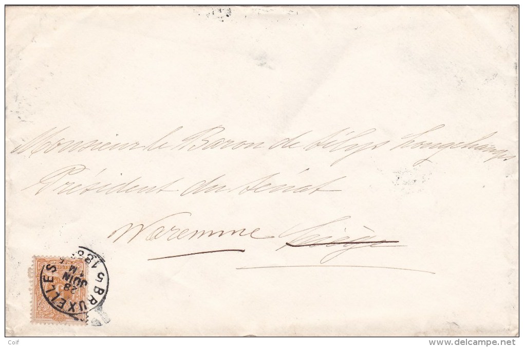 28 Op Brief (drukwerk / Imprime)  Met Stempel BRUXELLES En Doorverzonden WAREMME - 1869-1888 Lying Lion