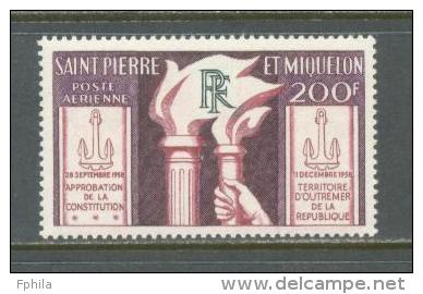 1959 ST. PIERRE & MIQUELON APPROVAL OF THE CONSTITUTION AIRMAIL MICHEL: 392 MNH ** - Neufs
