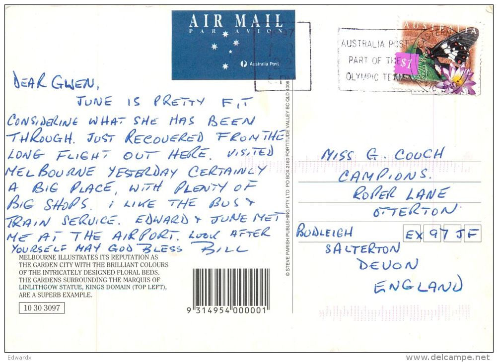 Melbourne Garden City, Victoria, Australia Postcard Used Posted To UK 1997 Stamp - Melbourne