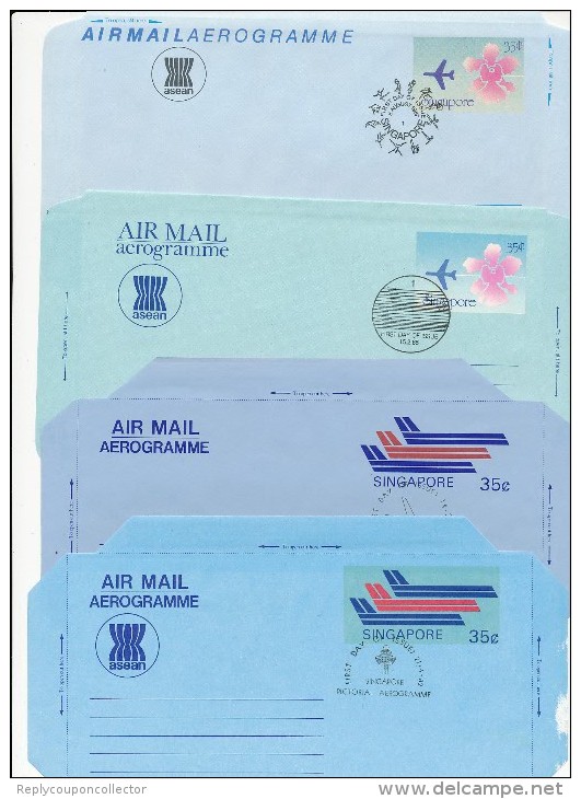 SINGAPORE - 9 Aerogramme - Different Backsides   -  Big Letter , Dispatch =  4,20 EURO - Singapore (1959-...)