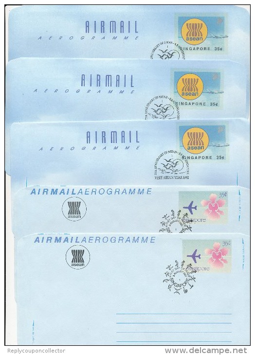 SINGAPORE - 9 Aerogramme - Different Backsides   -  Big Letter , Dispatch =  4,20 EURO - Singapore (1959-...)