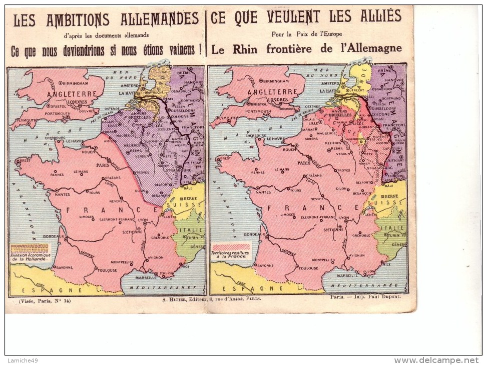 CPA Double  FRANCHISE MILITAIRE 1914 / 1918 -Ligue Des Patriotes - Les Ambitions Allemandes CARTE DE FRANCE - Guerre 1914-18