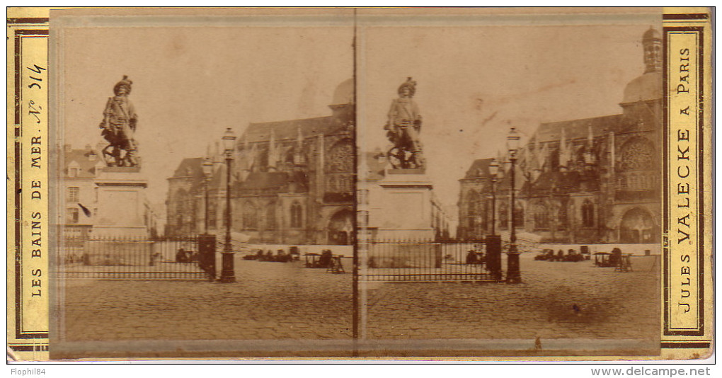 SEINE MARITIME - DIEPPE - LA STATUE DUQUESNE ET L'EGLISE ST JACQUES - PHOTO STREOSCOPIQUE. - Photos Stéréoscopiques