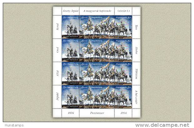 Hungary 1994. Animals / Horses / Feszty Panorama I. Complete Sheet MNH (**) Michel: 4289-4291 In Sheet - Nuevos