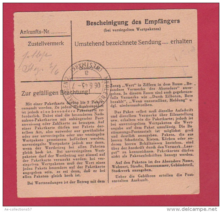 ALLEMAGNE  //  COLIS POSTAL  //  DE METZ 3   //  5/6/43  // - Lettres & Documents