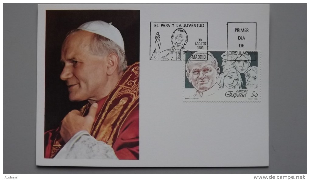 Spanien 2901 Ed 3022 Yt 2635 Maximumkarte MK/MC, ESST Madrid, Papst Johannes Paul II. Beim Weltjugendtreffen - Elobey, Annobon & Corisco