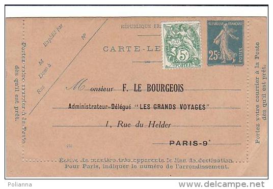 PO7102# CARTE-LETTERE - LE GRANDS VOYAGES Agence F.Le Bourgeois - Paris 1926 Affr. 5 Cent. - Storia Postale