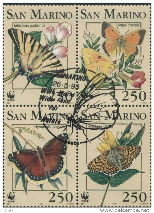 1993 W.W.F., San Marino Farfalle Con Annullo Ufficiale, Serie Completa - Used Stamps