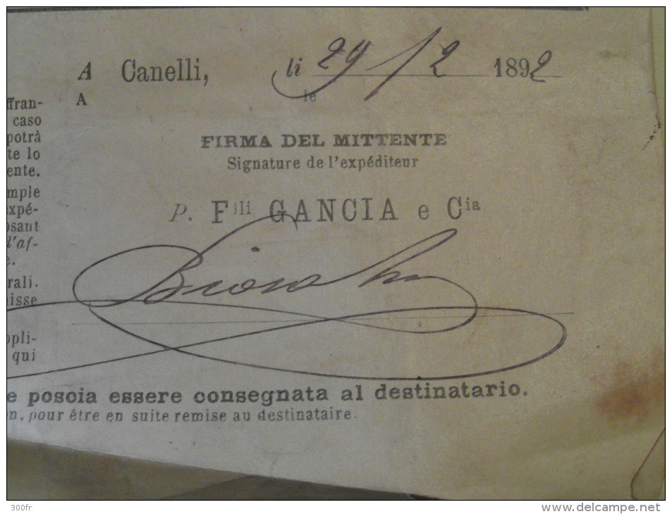 Facture Compagnie Italienne Des Chemins Fer Méditerranéens Societa Italiana 1892 Port Modane - Italie