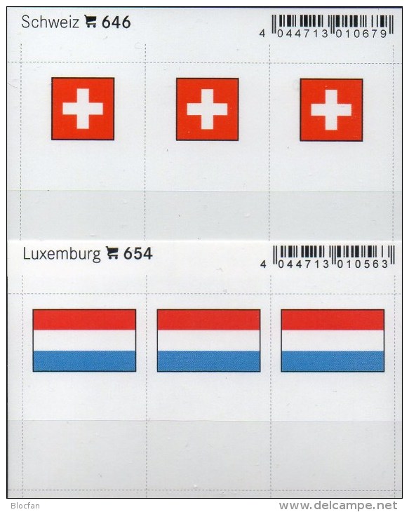 2x3 In Farbe Flaggen-Sticker Schweiz+Luxemburg 7€ Kennzeichnung Alben Karten Sammlung LINDNER 646+654 Flags HELVETIA LUX - Zafiro
