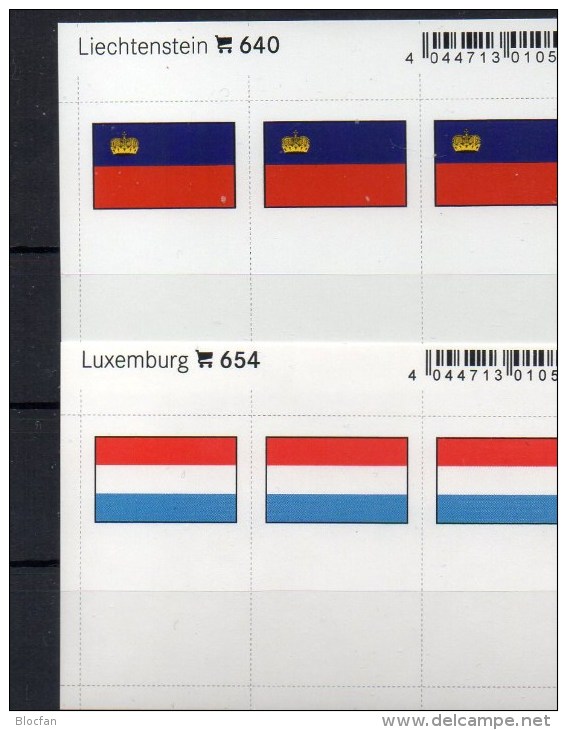 2x3 In Farbe Flaggen-Sticker Lux+Liechtenstein 7€ Kennzeichnung Alben Karten Sammlung LINDNER 654+640 Flag Luxembourg FL - Toy Memorabilia