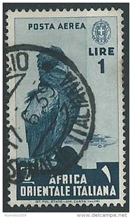 1938 AOI USATO POSTA AEREA SOGGETTI VARI 1 LIRA - ED184 - Italian Eastern Africa