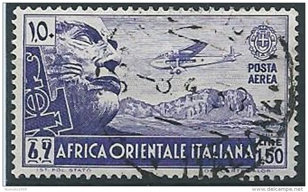 1938 AOI USATO POSTA AEREA SOGGETTI VARI 1,50 LIRE - ED184 - Afrique Orientale Italienne