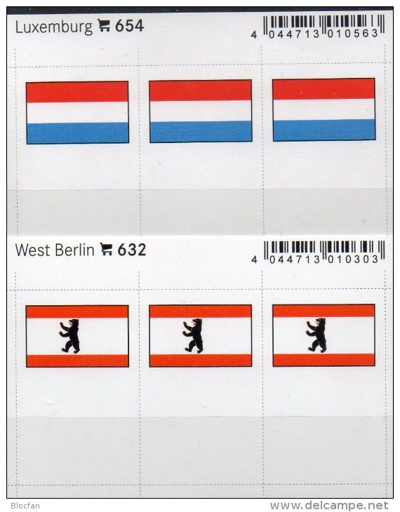 2x3 In Farbe Flaggen-Sticker L+Berlin 7€ Kennzeichnung An Alben Karten Sammlung LINDNER 632+654 Flags Luxembourg Germany - Eisenbahnverkehr