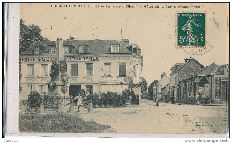 R R 973 /      C P A - BOURGTHEROULDE   (27)  LA ROUTE D'ELBEUF  HOTEL DE LA CORNE D'ABONDANCE - Bourgtheroulde