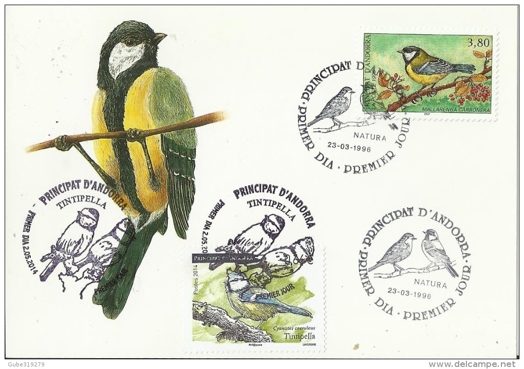 ANDORRA 2014/1996 -UNIQUE  SPECIAL CARD BIRD / OISEAU - TINTIPELLA (CYANISTES CAERULEUS ON CARD OF BIRD OF 1996 FDISSUE - Unused Stamps