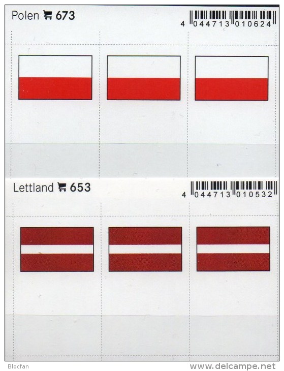 2x3 In Farbe Flaggen-Sticker POLSKA+LATVIJA 7€ Kennzeichnung Alben Karten Sammlungen LINDNER 673+653 Flag Polen Lettland - Théâtre & Déguisements