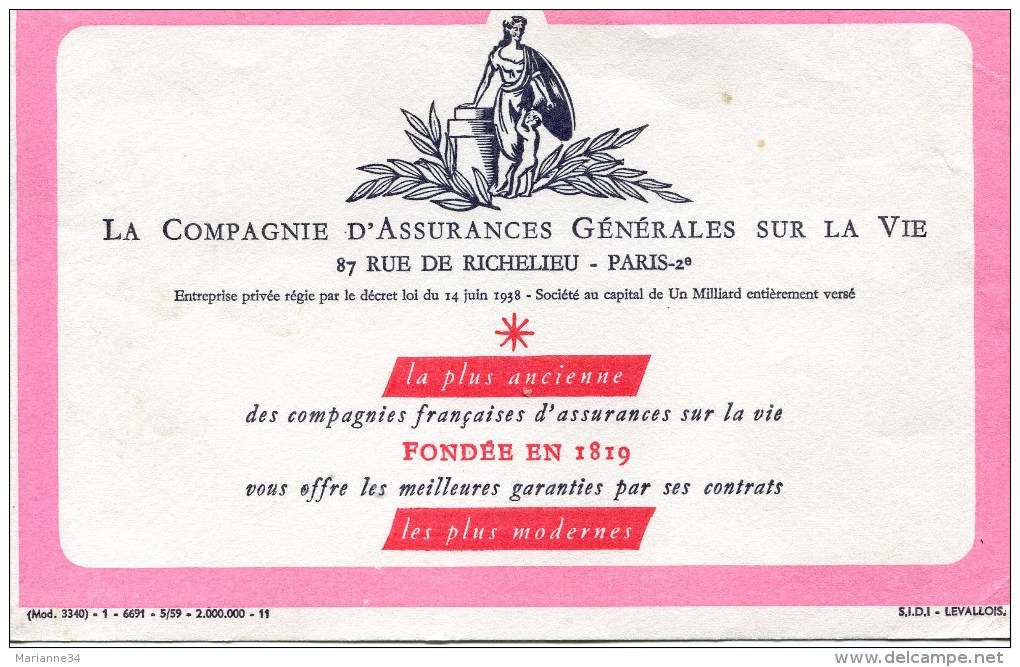 Buvard- Compagnie D'assurances Générales Sur La Vie - Bank En Verzekering