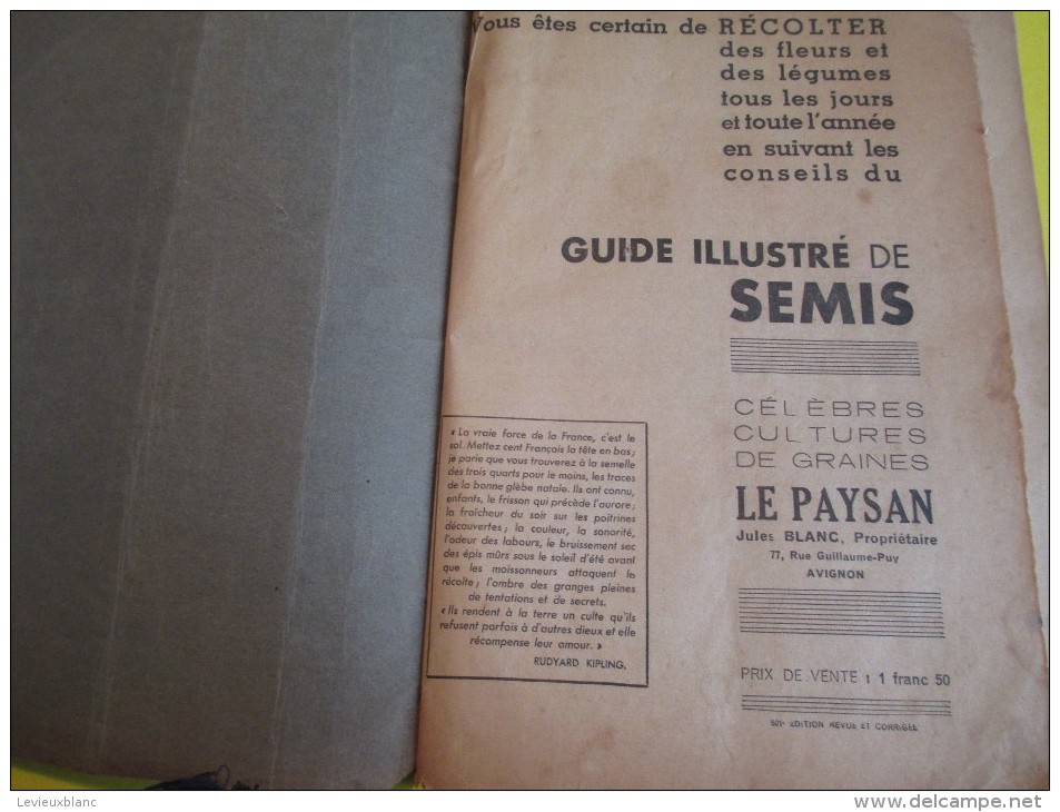 Catalogue/Guide Illustré De Semis/ Graines En Sachets Pour Jardin " Le Paysan"/ Jules BLANC/AVIGNON/1939   CAT57 - Agriculture