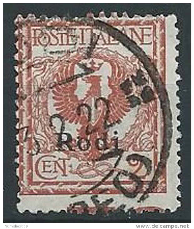 1912 EGEO RODI USATO AQUILA 2 CENT - ED203 - Egée (Rodi)