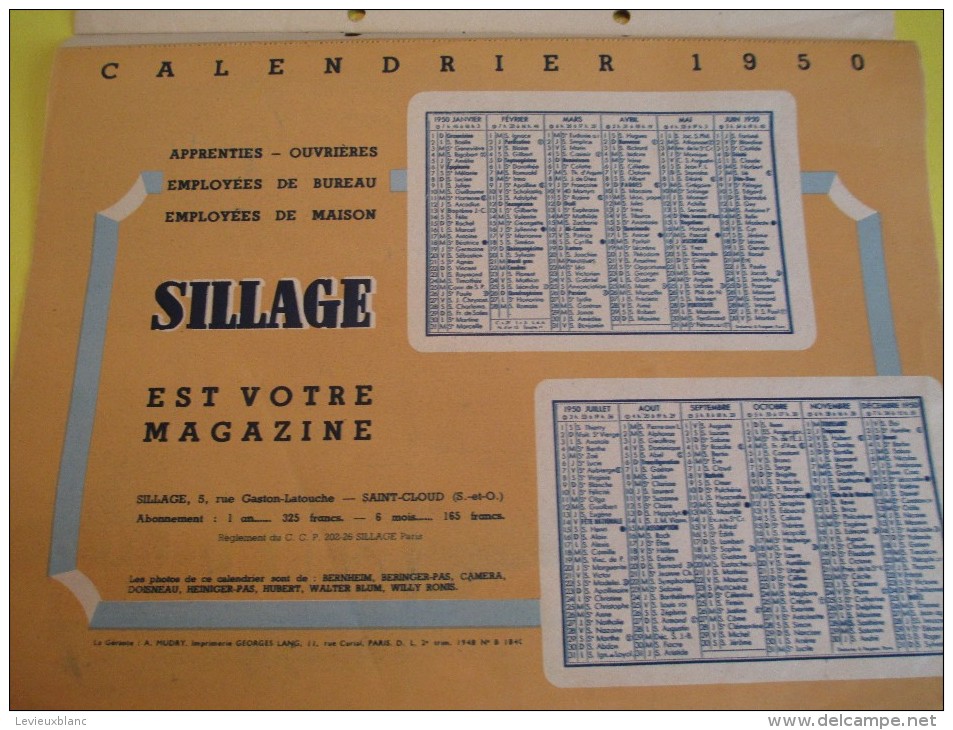 Calendrier /SILLAGE/ Le magazine des jeunes travailleuses/ Saint Cloud / Seine et Oise/1948  CAL154