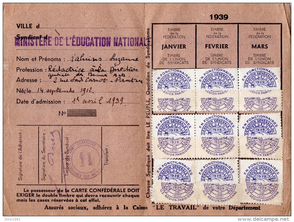 VP1031 - Carte Confédérale De La C.G.T - Syndicat De L'éducation Nationale / PANTIN - Otros & Sin Clasificación
