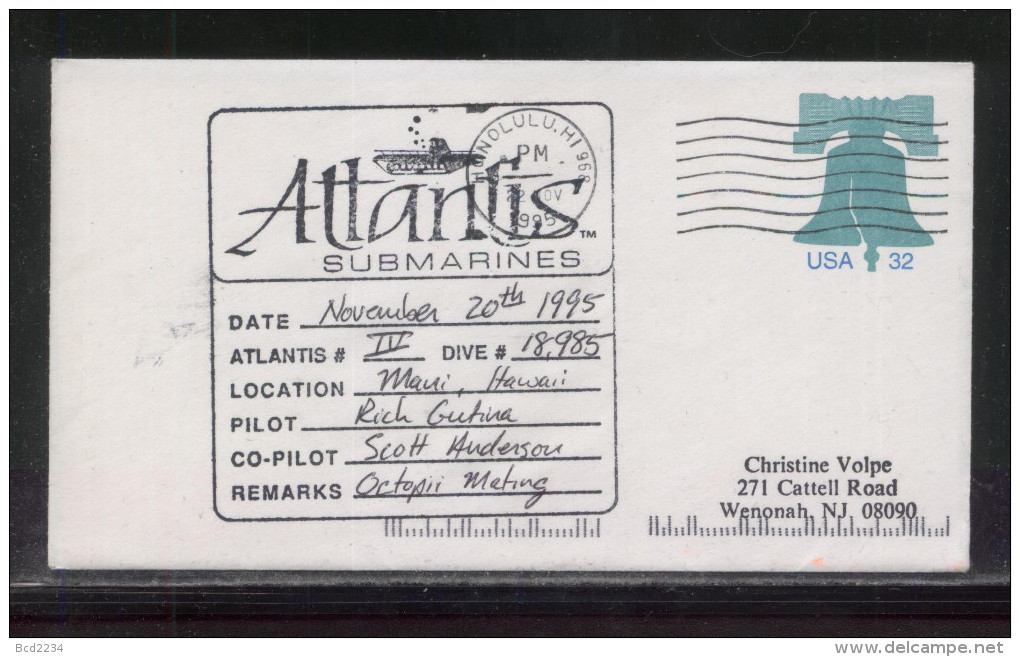 USA 1995 ATLANTIS IV SUBMARINE DIVE COVER MAUI HAWAII OCTOPII MATING - Submarines