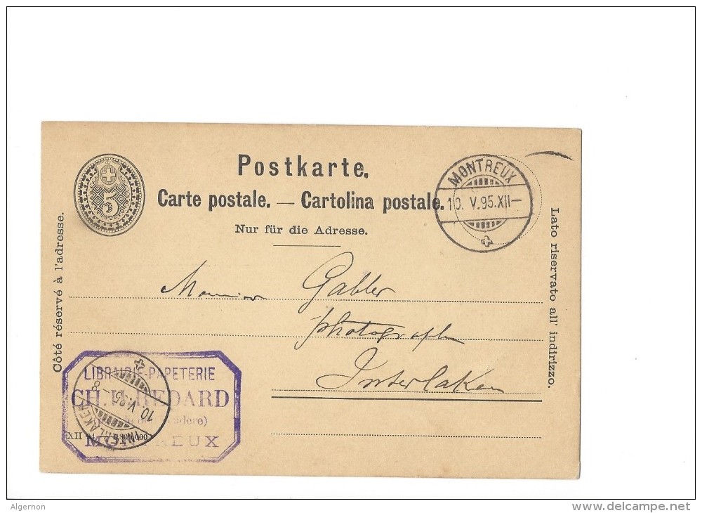 9332 - Carte Postale Suchard  Fabrique N° 6 Bludenz Montreux 10.05.1895 - Entiers Postaux