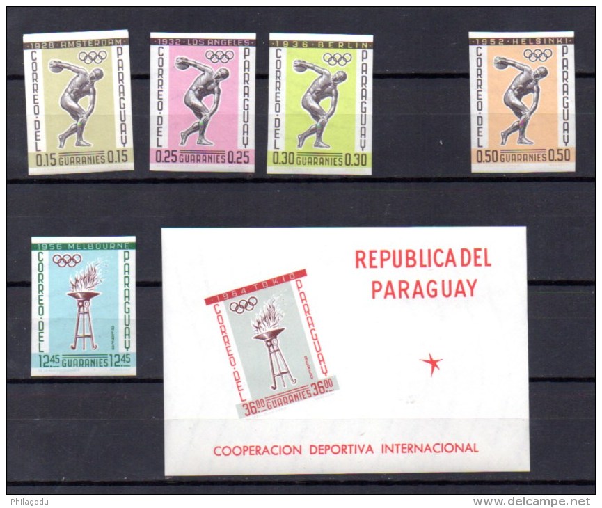 Paraguay 1962, Jeux Olympiques, Entre Mi 1111 Et 1116** + BK 29**, Cote 280 DM, - Summer 1964: Tokyo