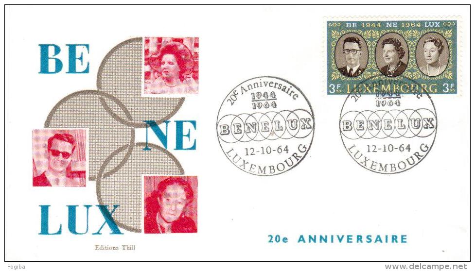 LUSSEMBURGO, LUXEMBOURG 1964 -FDC 20e ANNIVERSAIRE BENELUX 12-10-1964 - FDC