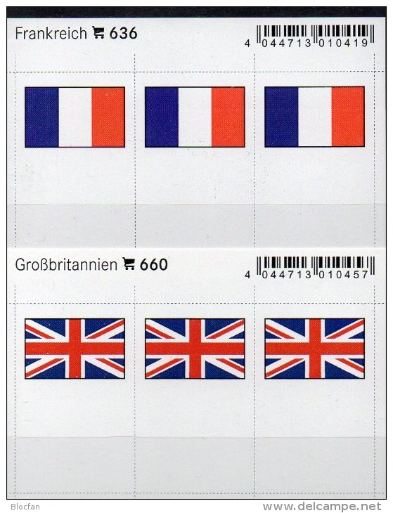 2x3 In Farbe Flaggen-Sticker Frankreich+UK 7€ Kennzeichnung An Alben Karten Sammlung LINDNER 636+660 Flag FRANCE Britain - Cartes De Stockage