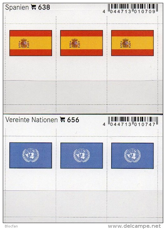 2x3 In Farbe Flaggen-Sticker Spanien+UNO 7€ Kennzeichnung An Alben Karten Sammlungen LINDNER 638+656 Flags Of Espana ONU - Stock Sheets