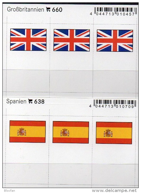 2x3 In Farbe Flaggen-Sticker Spanien+England 7€ Kennzeichnung An Alben Karten Sammlungen LINDNER 638+660 Flags Espana UK - Verzamelmapjes