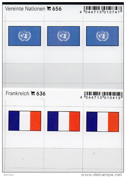 2x3 In Farbe Flaggen-Sticker Frankreich+UNO 7€ Kennzeichnung An Alben Karten Sammlungen LINDNER 636+656 Flags France ONU - Stock Sheets