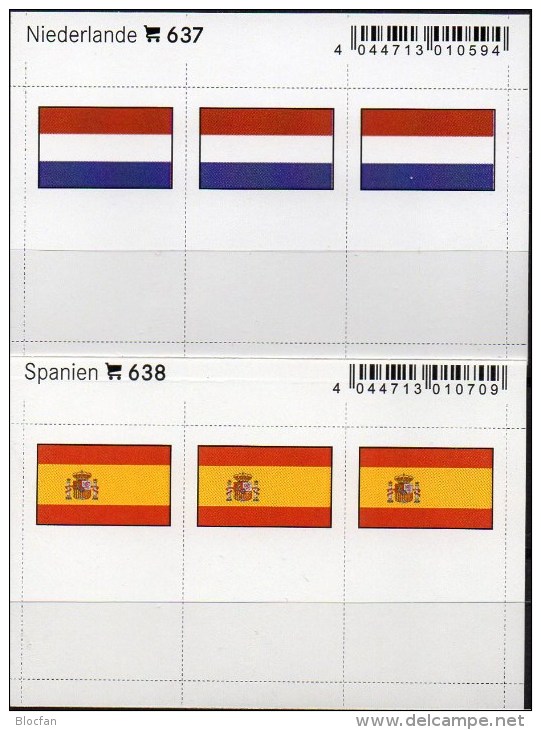 2x3 In Farbe Flaggen-Sticker Spanien+NL 7€ Kennzeichnung An Alben Karten Sammlung LINDNER 637+638 Flags Espana Nederland - Einsteckkarten