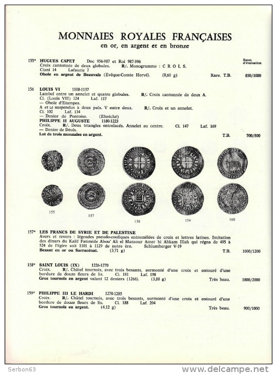 MONNAIES DE COLLECTION ANCIENNES Dr J P G CATALOGUE DES 3 ET 4 MARS1975 NUMISMATIQUE VENTE SUR OFFRES DE CRESUS A LA 5iè - Français