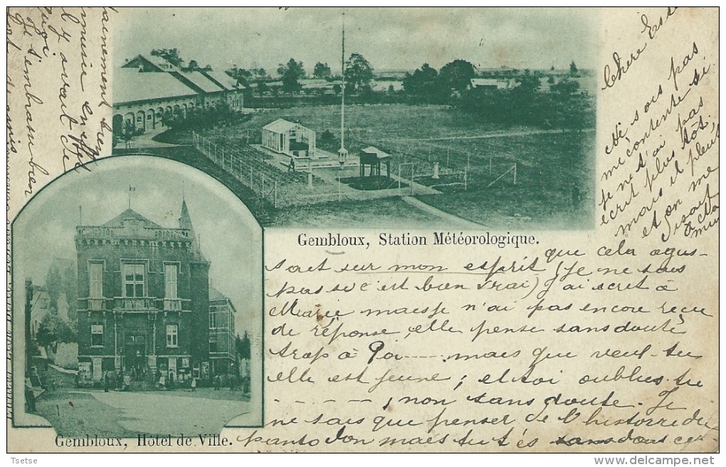 Gembloux - Station Métérologique Et Hôtel De Ville - 2 Vues - 1900 ( Voir Verso ) - Gembloux