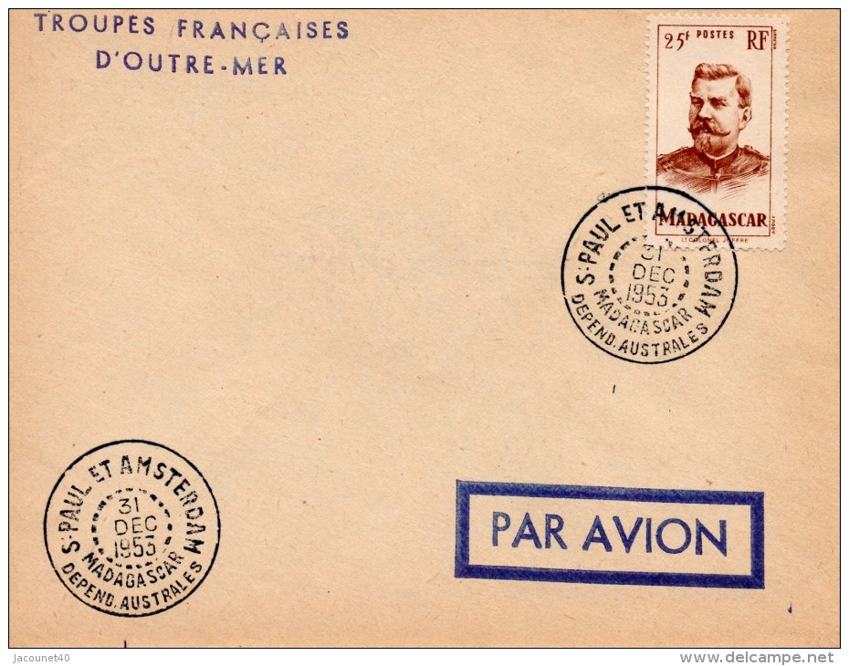 Taaf Saint Paul Et Amsterdam Passage Du Saint Marcouf  Du 31/12/1953 Sans Cachet De Transit - ...-1955 Prefilatelia