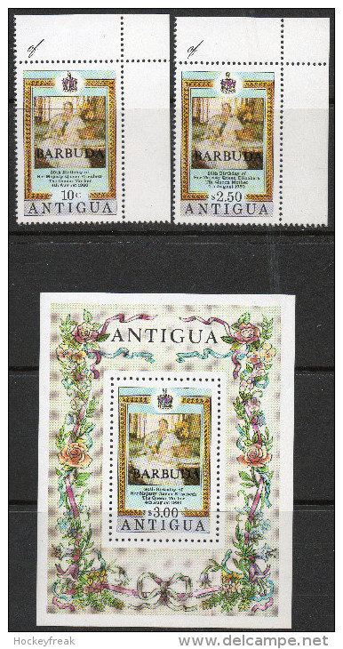 Barbuda 1980 - 80th Birthday Of Queen Mother - Set + Miniature Sheet With Barbuda Opt SG533-MS535 MNH Cat £3.75 SG2015 - Barbuda (...-1981)