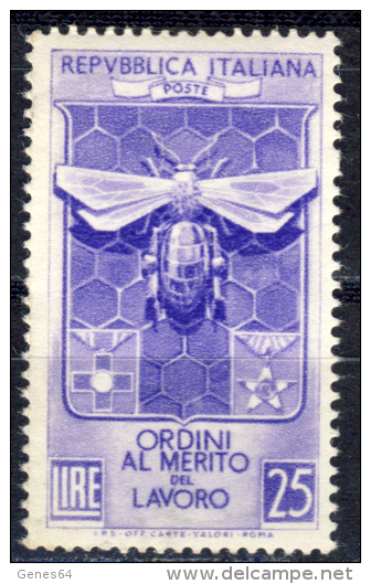 Merito Del Lavoro - 1953 - 25 Lire Violetto (Sassone 708) MNH** - 1946-60: Neufs