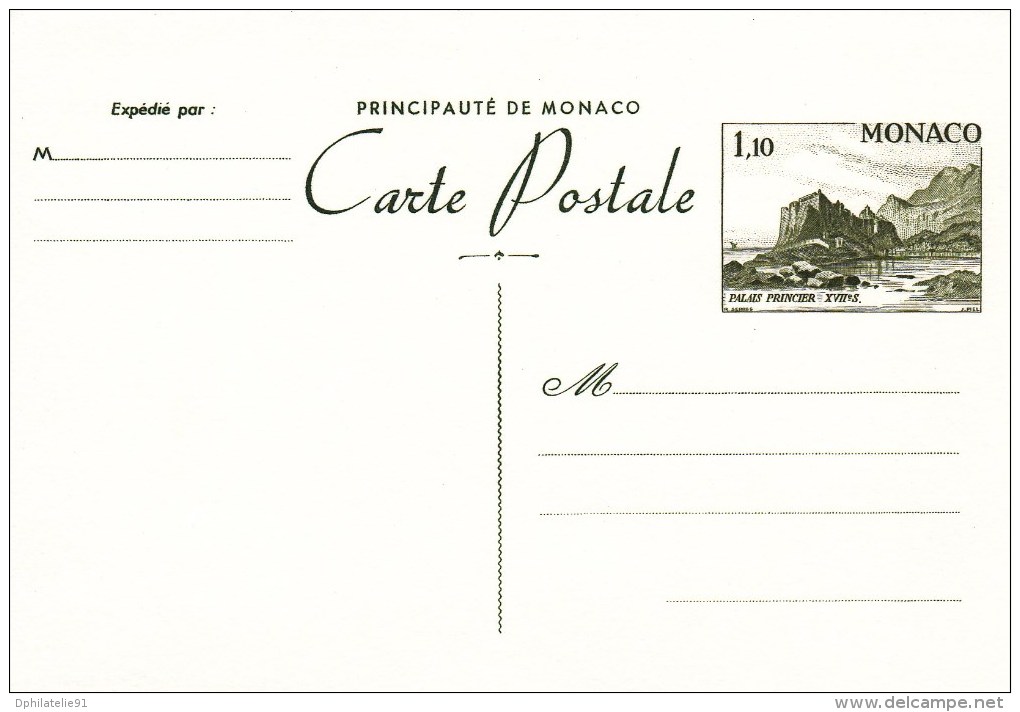 MONACO-1980- Carte Postale Palais Princier - 1 F 10 Turquoise - Yvert Et Tellier N°35 - Entiers Postaux