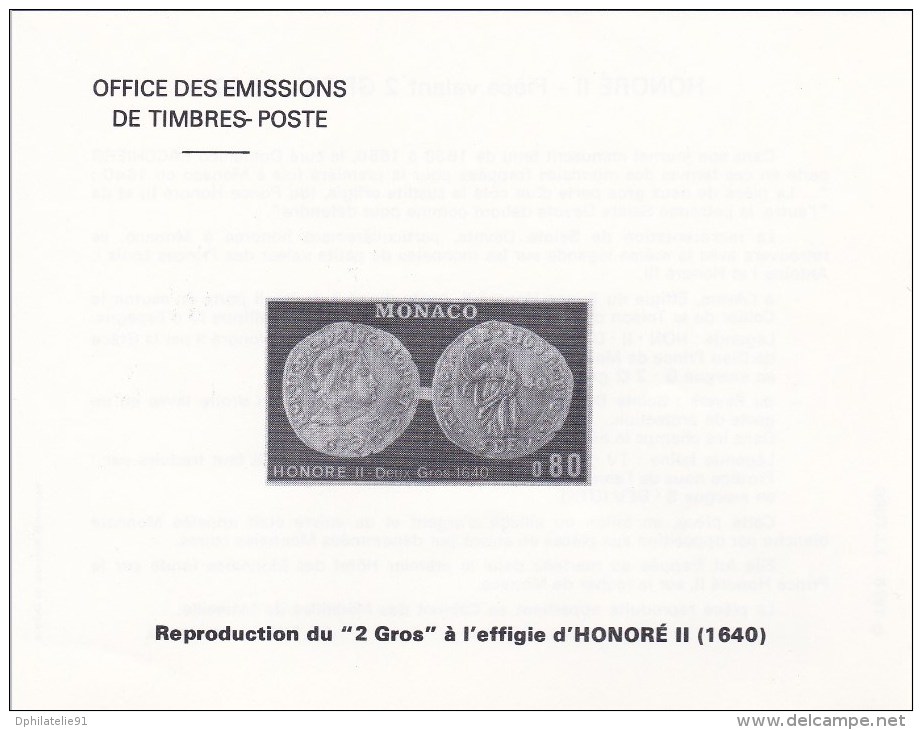 Monaco-1976-Reproduction Du 2 Gros à L&acute;effigie D&acute;Honoré II (1640)-Document Office Des Emissions De Timbres-P - Storia Postale