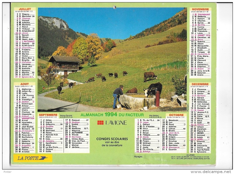 CALENDRIER - ALMANACH DES POSTES ET DES TELEGRAPHES - ANNEE 1994 - Département De L'HERAULT - Grand Format : 1991-00